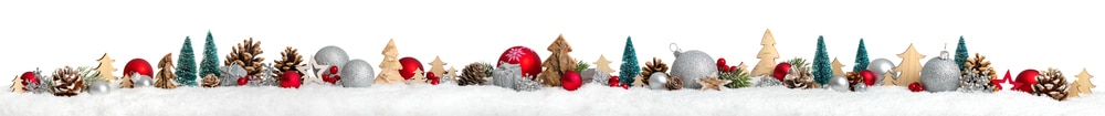 Christmas,Border,Or,Banner,With,Ornaments,Arranged,In,A,Row